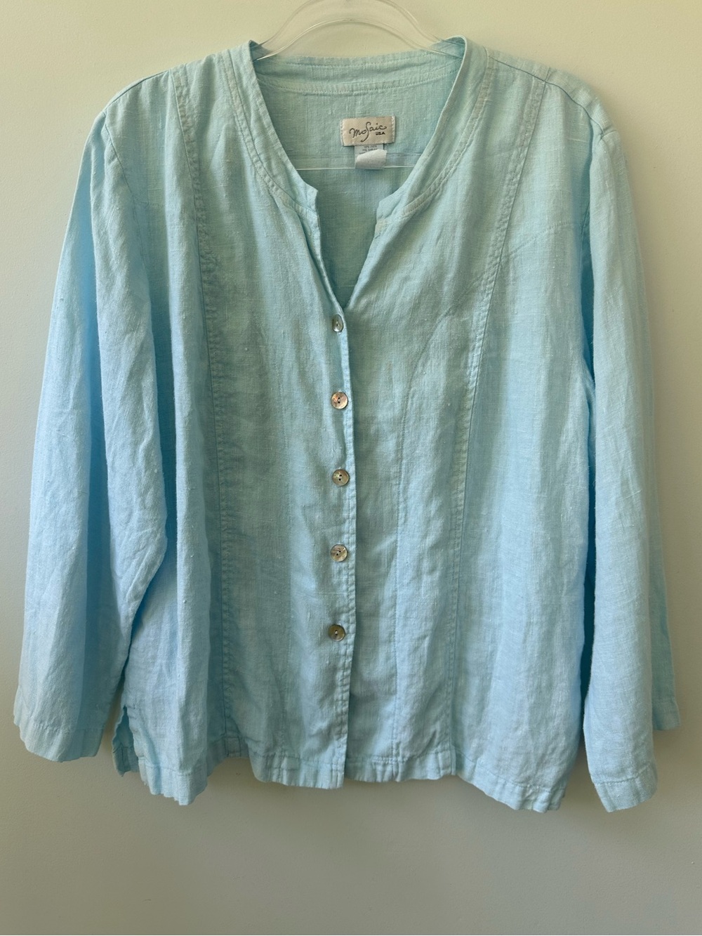 Mosaic aqua blue linen top XL